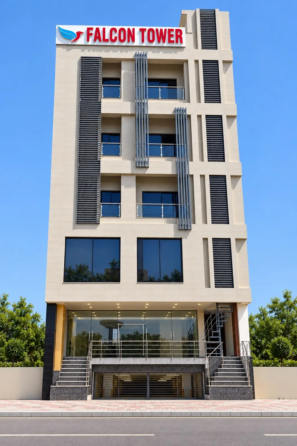 Falcon Tower — residential floor with balcony